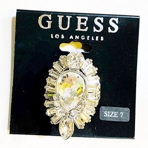 GUESS Silver Rhinestone Cocktail Ring, Size 7